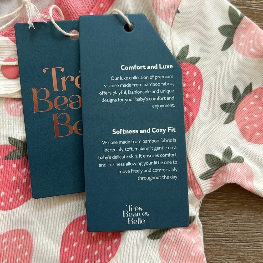 Tres Beau et Belle Bamboo Romper Strawberries 24 months - Picture 5 of 6